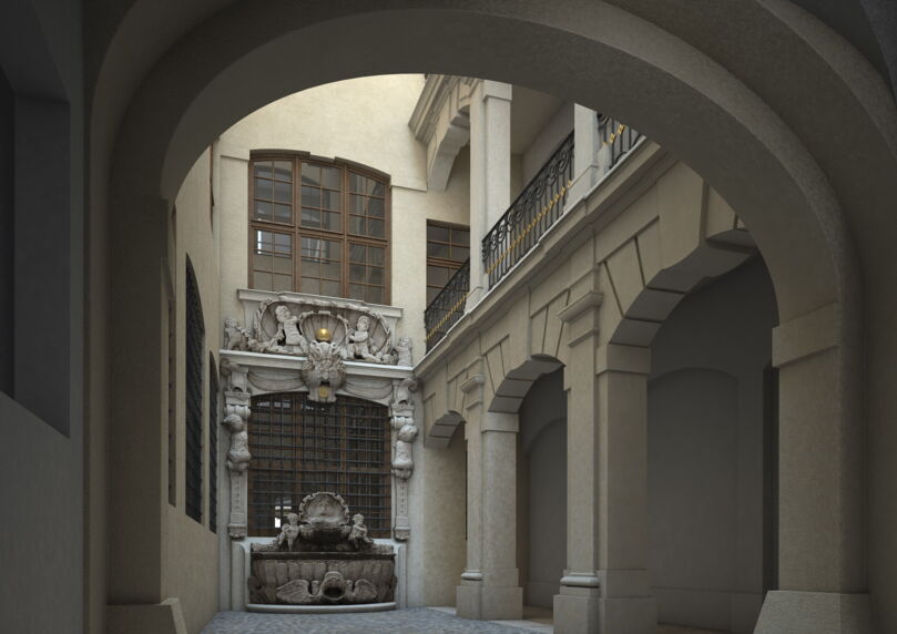 Dresden, Innenhof des ehem. "Dinglingerhauses"  Frauenstraße 9 (Visualisierung)